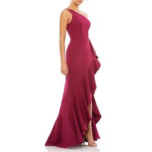 NWT $348 Ieena For Mac Duggal White Ruffle Asymmetric Sheath Dress Size 6 Berry